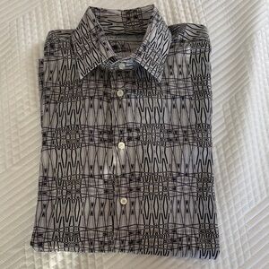 Etro Dress Button Down Shirt with Monochrome Geometric Design.